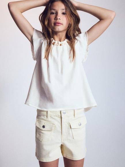 Mango Kids' Denim Shorts, Pastel Yellow - view 2, Pastel Yellow