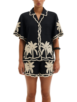 Malina Armida Embroidered Short Sleeve Shirt, Black, Black