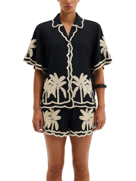 Malina Armida Embroidered Short Sleeve Shirt, Black, Black