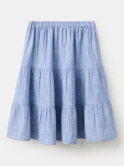 Mango Kids' Pure Cotton Tiered Skirt, Blue - view 2, Blue