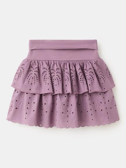 Mango Kids' Tiered Broderie Skirt, Plum, Plum