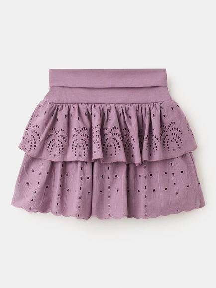 Mango Kids' Tiered Broderie Skirt, Plum - view 2, Plum