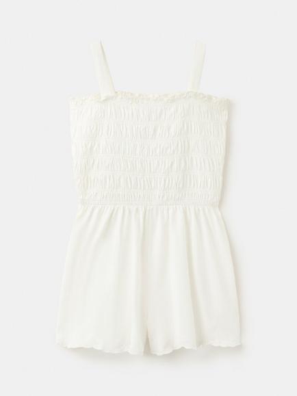 Mango Kids' Sleeveless Smock Playsuit, Cream, Cream