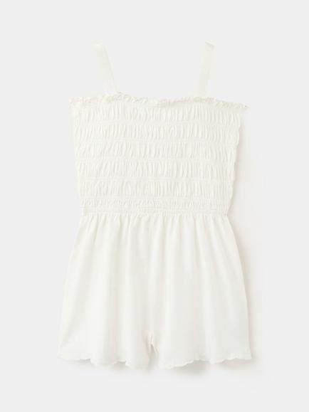 Mango Kids' Sleeveless Smock Playsuit, Cream - view 2, Cream