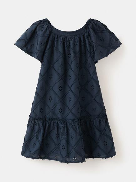 Mango Kids' Vestido Short Sleeve Broderie Tunic Dress, Navy - view 2, Navy