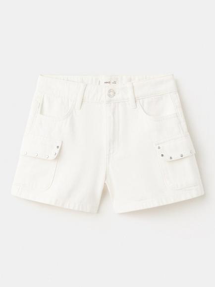 Mango Kids' Studded Denim Shorts, White, White