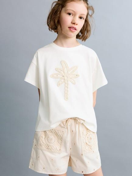 Mango Kids' Crochet Tie Waist Shorts, Raw, Raw