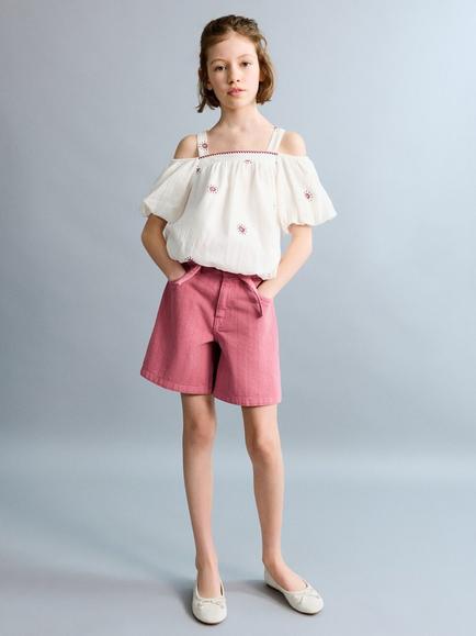 Mango Kids' Relaxed Tie Waist Shorts, Strawberry, Strawberry