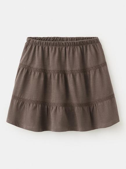 Mango Kids' Falda Pure Cotton Tiered Skirt, Brown, Brown