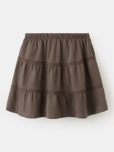 Mango Kids' Falda Pure Cotton Tiered Skirt, Brown - view 2, Brown