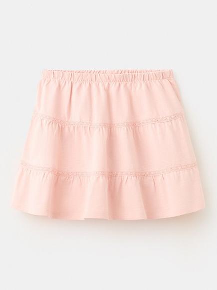Mango Kids' Falda Pure Cotton Tiered Skirt, Pink, Pink