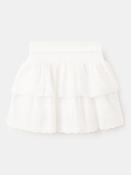Mango Kids' Falda Olivia High Rise Broderie Skirt, Off White, Off White