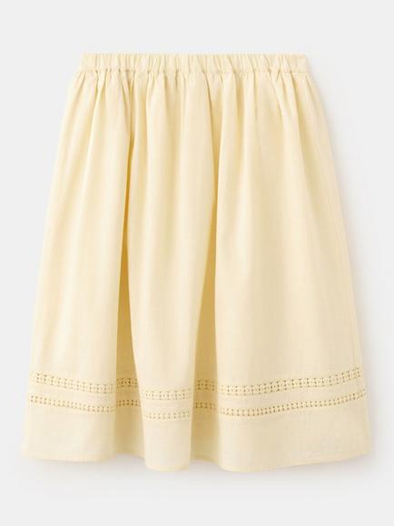 Mango Kids' Pure Cotton Embroidered Skirt, Pastel Yellow - view 2, Pastel Yellow