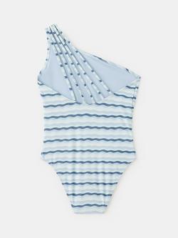 Mango KIds' One Shoulder Wave Stripe Swimsuit, Blue - view 2, Blue
