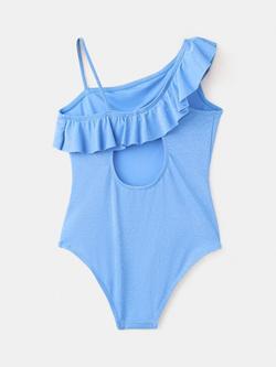 Mango Kids' One Shoulder Ruffle Swimsuit, Blue - view 2, Blue