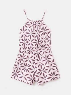 Mango Kids' Printed Sleeveless Playsuit, Mauve, Mauve
