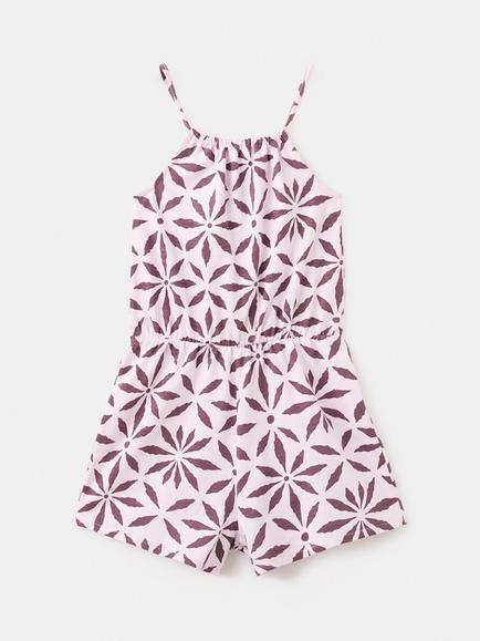 Mango Kids' Printed Sleeveless Playsuit, Mauve, Mauve