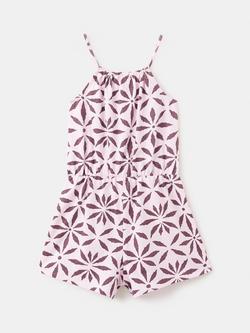 Mango Kids' Printed Sleeveless Playsuit, Mauve - view 2, Mauve