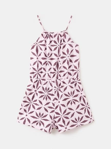 Mango Kids' Printed Sleeveless Playsuit, Mauve - view 2, Mauve