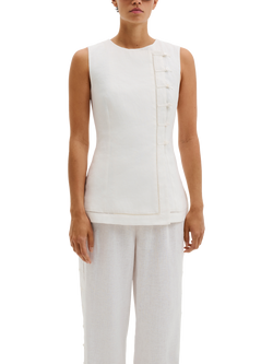 Malina Arwen Linen Button Detailed Vest, White, White