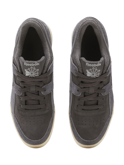 Reebok Workout Plus Leather Lace Up Trainers, Black/Black/Paperwhite - view 2, Black/Black/Paperwhite