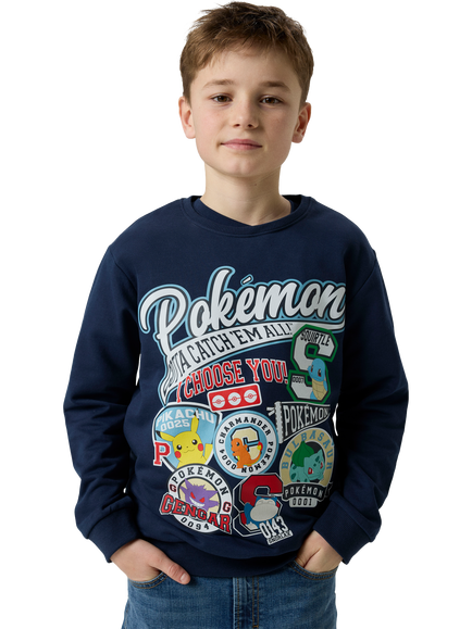NAME IT Kids' Cotton Blend Pokémon Graphic Hoodie, Navy Blazer, Navy Blazer