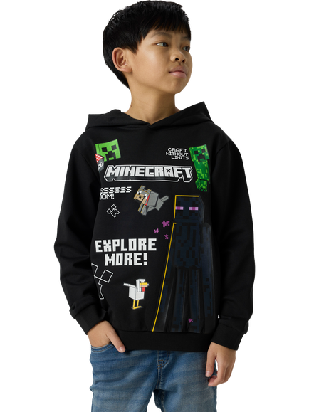 NAME IT Kids' Cotton Blend Minecraft Graphic Hoodie, Black, Black