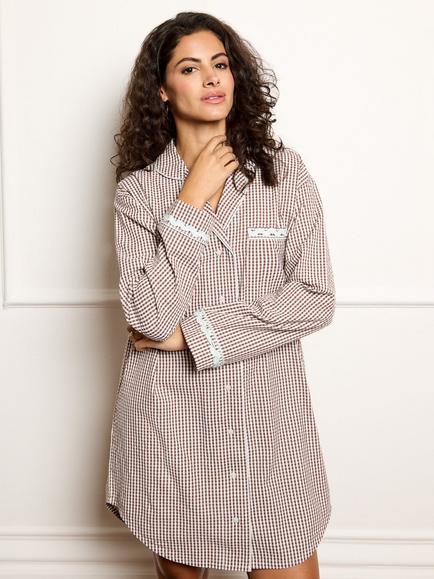 Their Nibs Cotton Gingham Nightshirt, Chocolate - view 2, Chocolate