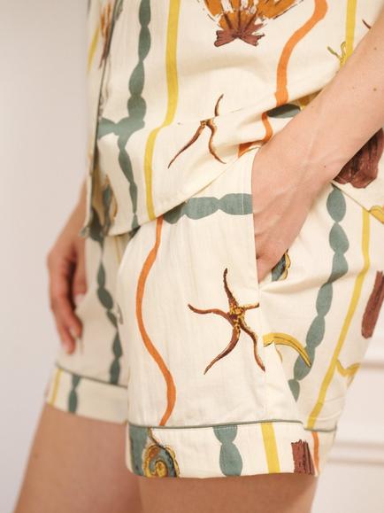 Their Nibs Cotton Sea Life Short Pyjamas, Natural - view 2, Natural