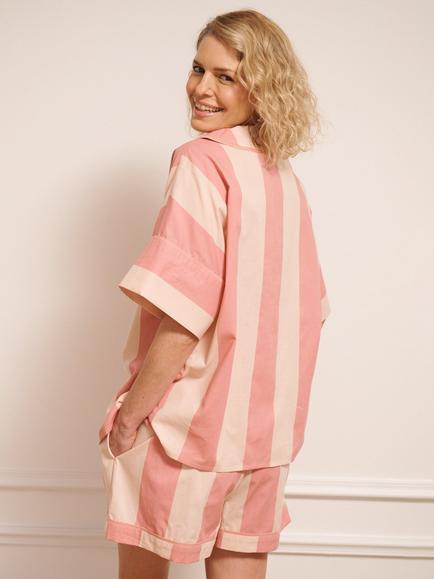 Their Nibs Oversized Cotton Striped Short Pyjamas, Pink - view 2, Pink