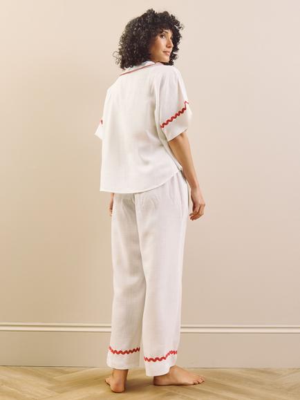 Their Nibs Linen Blend Long Pyjamas, White - view 2, White