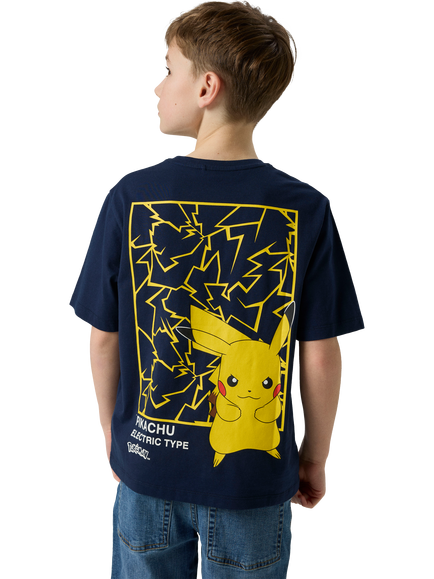 NAME IT Kids' Cotton Short Sleeve Pokémon T-Shirt, Navy Blazer - view 2, Navy Blazer