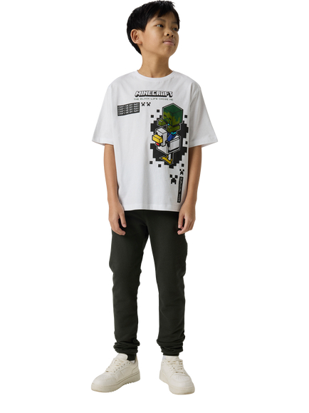 NAME IT Kids' Cotton Short Sleeve Minecraft T-Shirt, Bright White, Bright White