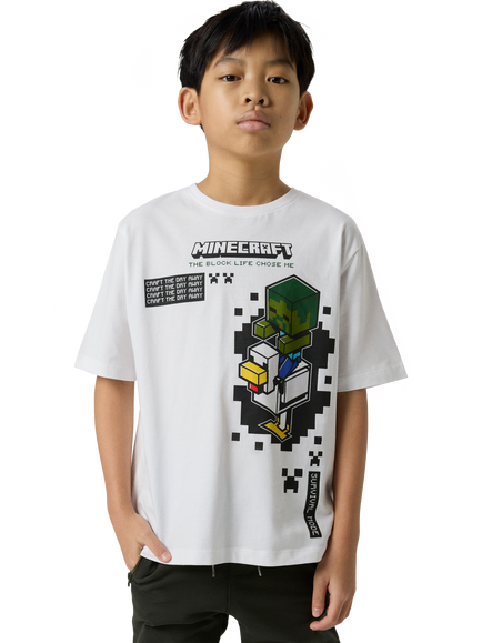 NAME IT Kids' Cotton Short Sleeve Minecraft T-Shirt, Bright White - view 2, Bright White