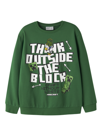 NAME IT Kids' Cotton Blend Long Sleeve Minecraft Sweatshirt, Verdant Green, Verdant Green