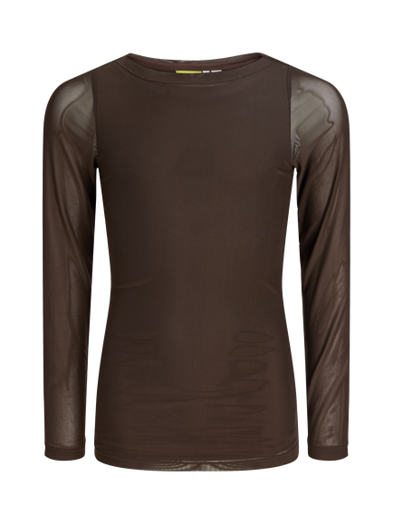 JJXX Kids' Minna Long Sleeve Mesh Top, Brown, Brown