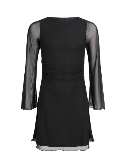 JJXX Kids' Minna Long Sleeve Mesh Dress, Black, Black