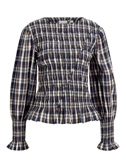 JJXX Kids' Zana Pure Cotton Smock Check Long Sleeve Top, Multi, Multi