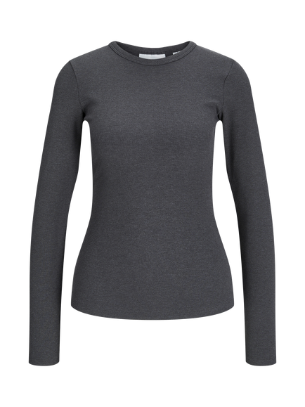 JJXX Kids' Freya Rib Knit Long Sleeve T-Shirt, Dark Grey, Dark Grey