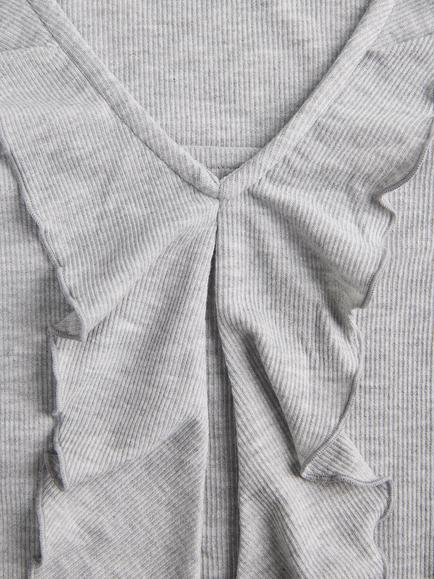 JJXX Kids' Long Sleeve Ribbed Ruffle Top, Light Grey - view 2, Light Grey
