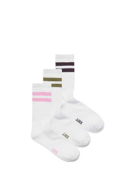 JJXX Kids' Basic Cotton Blend Tennis Ankle Socks, Pack of 3, White, White