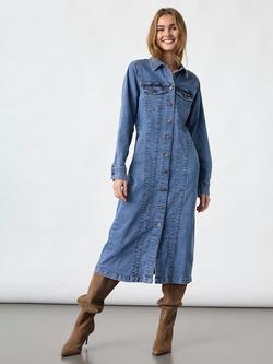 Sisters Point Odette Midi Long Sleeve Denim Shirt Dress, Blue, Blue