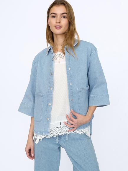 Sisters Point Olea Striped Chore Shacket, Denim Stripe, Denim Stripe