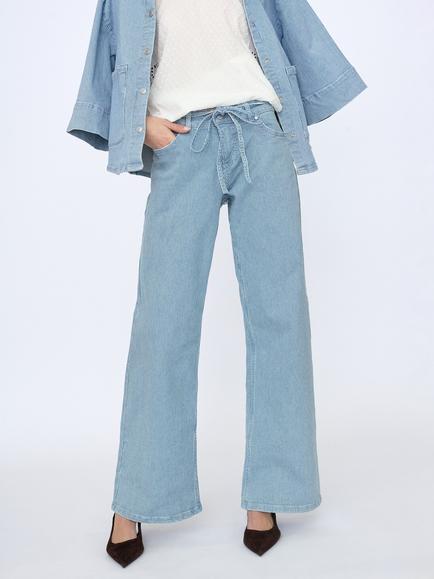 Sisters Point Onea Wide Leg Belted Jeans, Denim Stripe, Denim Stripe