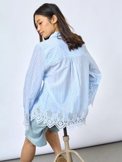 Sisters Point IBEA-SH Striped Broderie Hem Shirt, Blue - view 2, Blue