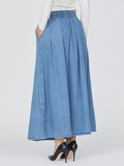 Sisters Point Elasticated Waist Denim Maxi Skirt, Blue - view 2, Blue