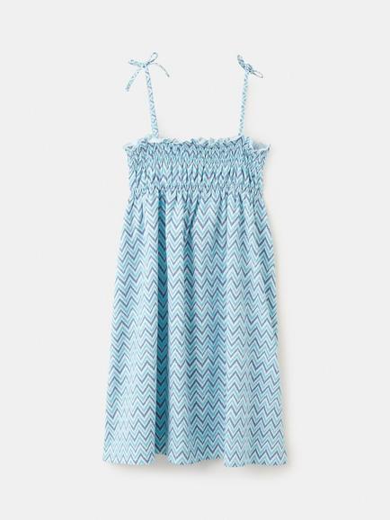 Mango Kids' Zig Zag Smocked Bodice Tie-Strap Sundress, Sky Blue - view 2, Sky Blue