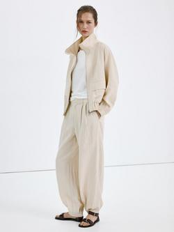 Mango High Neck Bomber Jacket, Stone, Stone