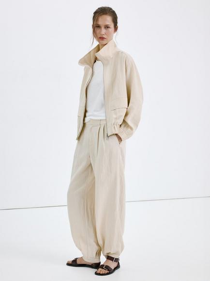 Mango High Neck Bomber Jacket, Stone, Stone