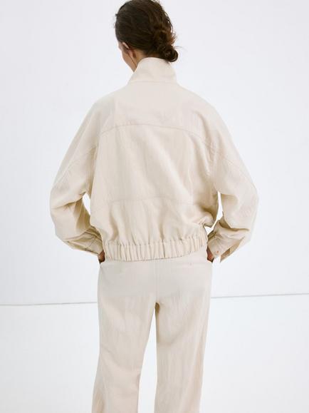 Mango High Neck Bomber Jacket, Stone - view 2, Stone
